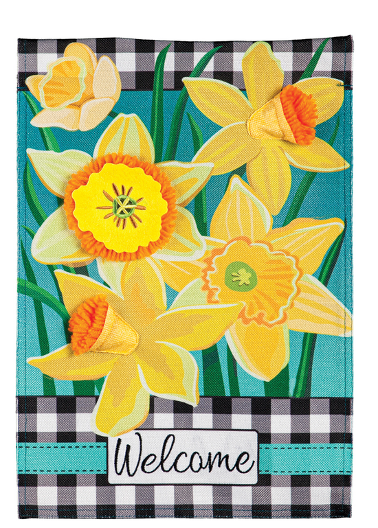 Welcome Daffodil Garden Burlap Flag