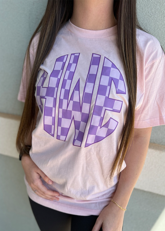 Purple Checkered Monogram Tee