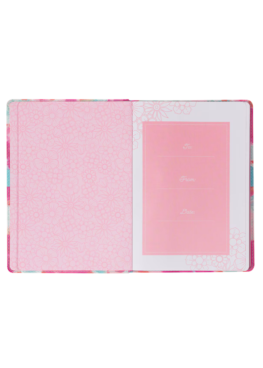 Moments With God For Teen Girls Pink Floral Faux Leather Gift Book