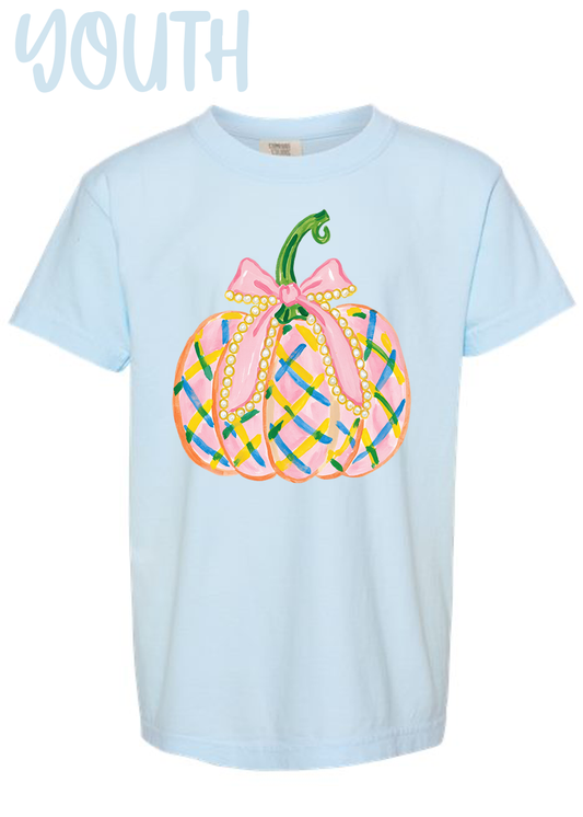 YOUTH Watercolor Preppy Pumpkin Comfort Colors Tee