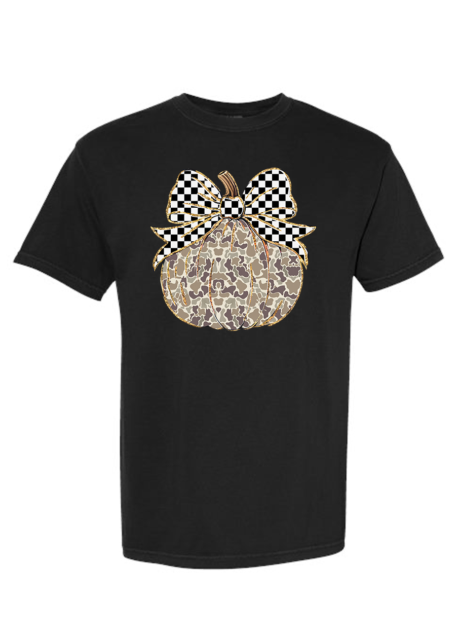 ADULT Camo Checkered Pumpkin COMFORT COLORS Tee