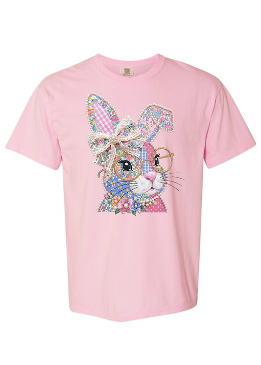 Preppy Patchwork Bunny COMFORT COLORS Tee