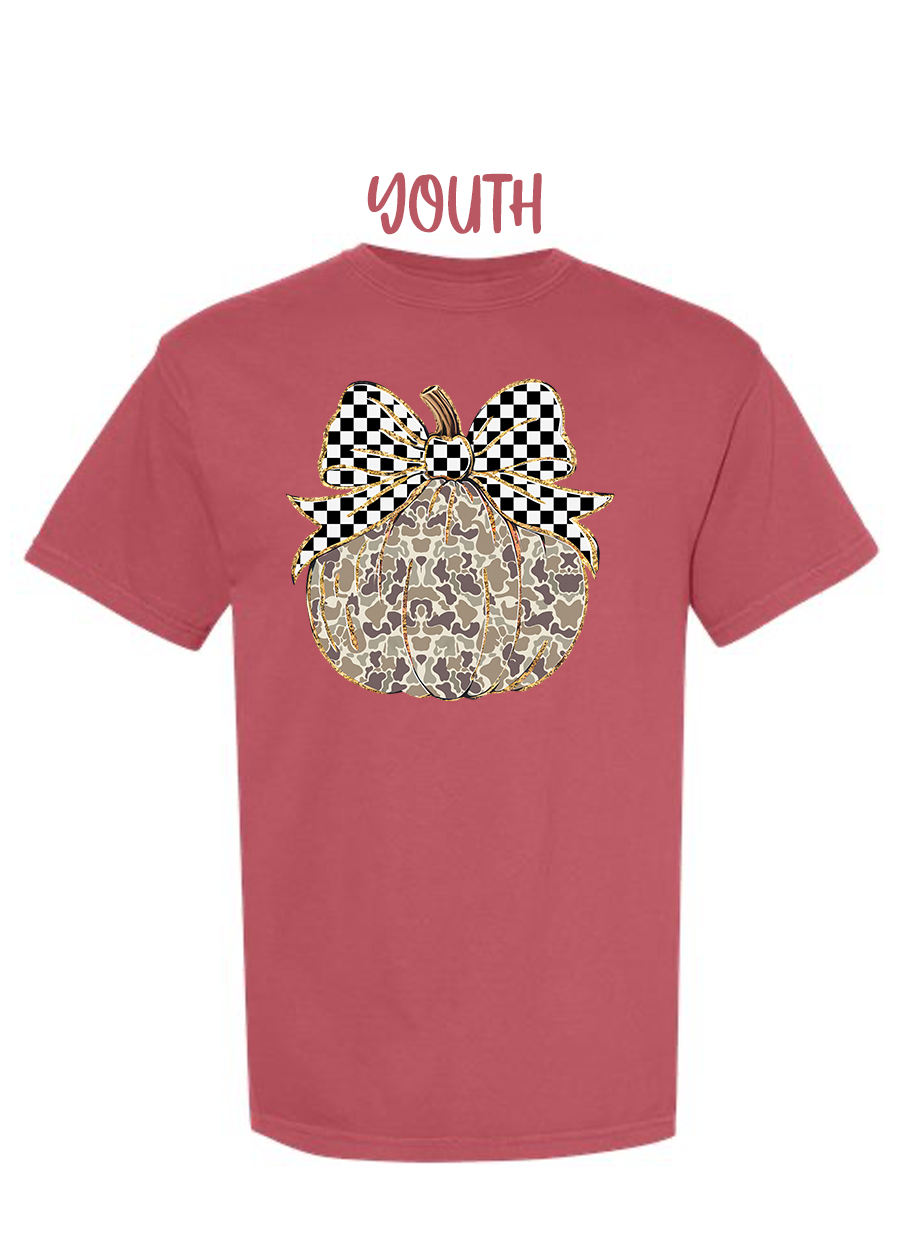 YOUTH Camo Checkered Pumpkin COMFORT COLORS Tee