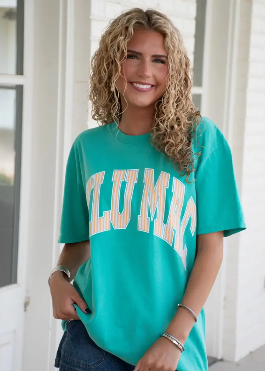 LULU MAC Comfort Colors Tee-Stripe Cream Sickle Sky/Island Green