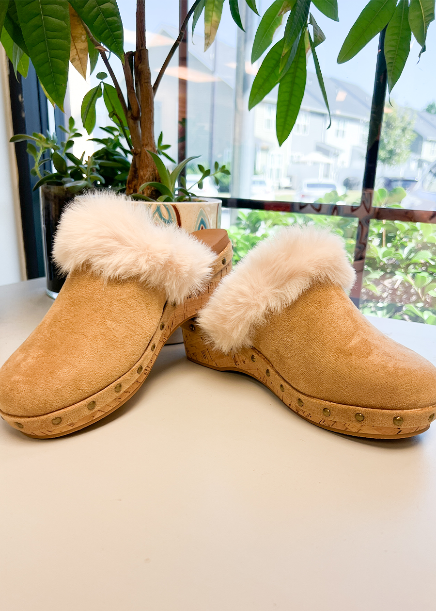 Corky Just For Fun Clog-Camel Faux Suede – Palmetto Twist