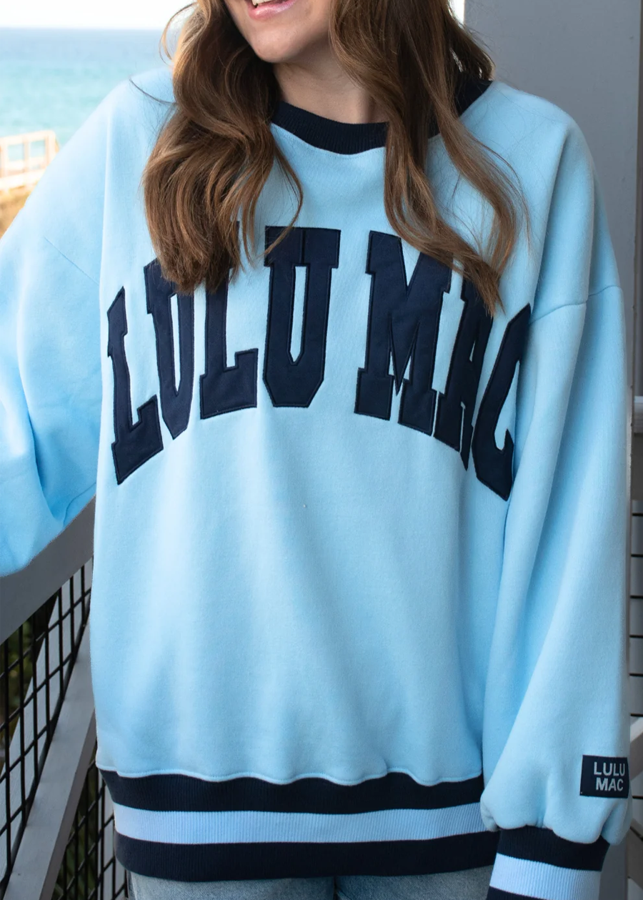LULU MAC Social Society Sweatshirt-Light Blue/Navy