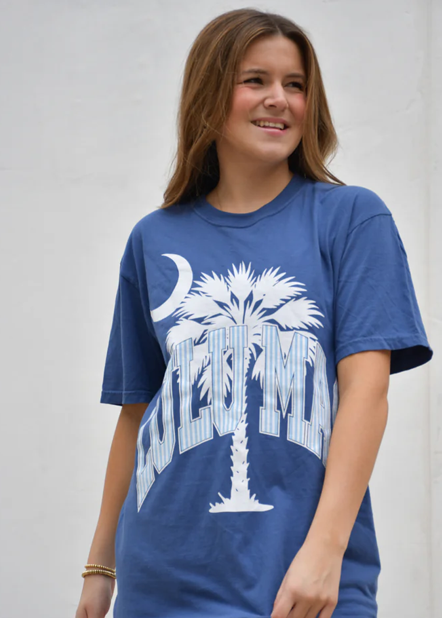 LULU MAC Comfort Colors Tee-Palmetto Moon China Blue