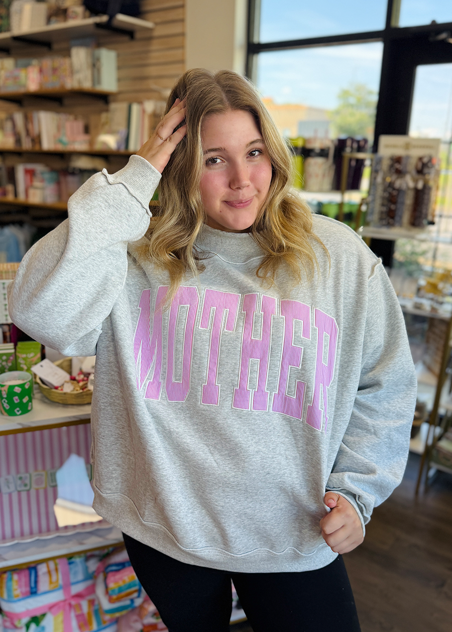 MOTHER Stripe Embroidered Mock Neck Sweatshirt