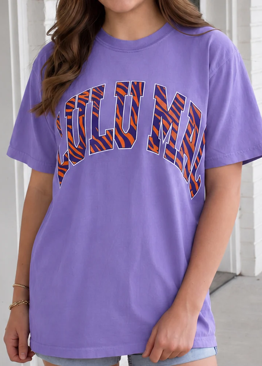 LULU MAC Tiger Stripe COMFORT COLORS Tee-Violet
