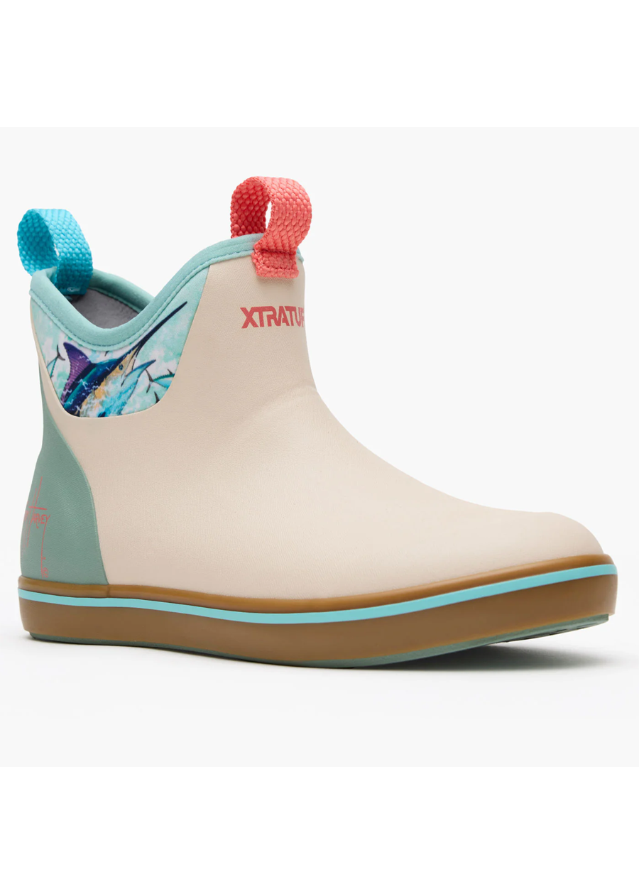 Women's 6in Ankle Deck Boot- Guy Harvey Bone White Marlin