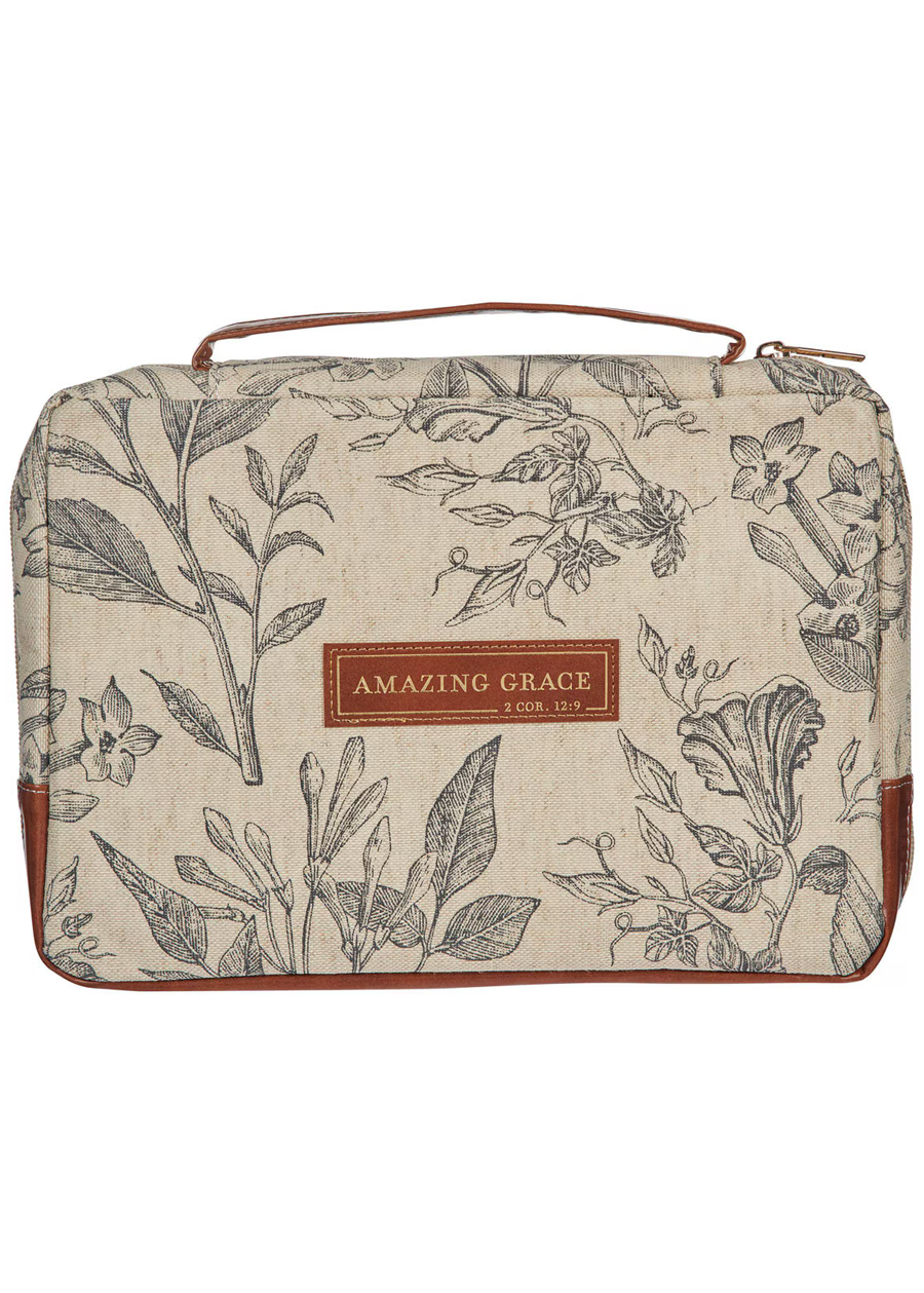 2 Cor. 12:9 Fashion Cream/Brown Floral Bible Cover