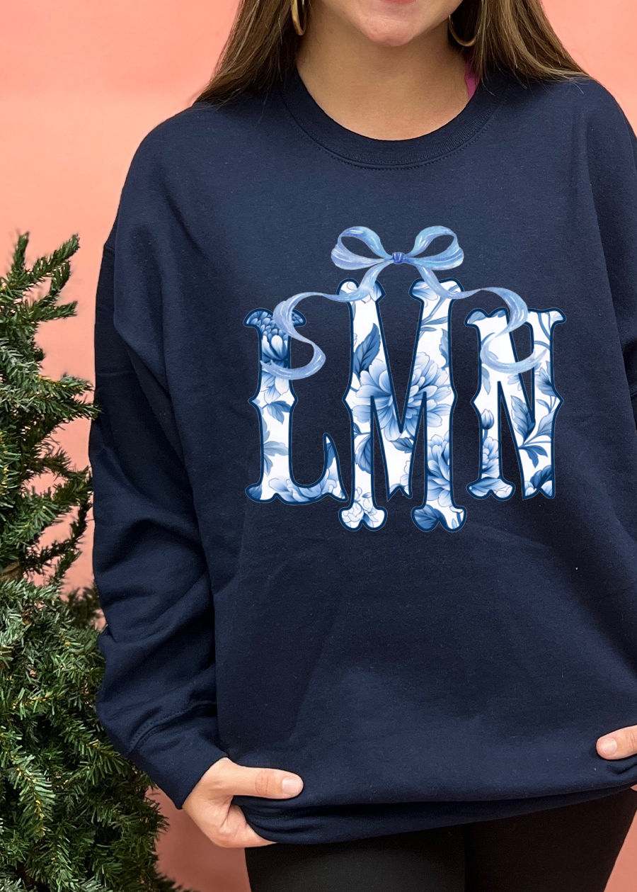 Blue Chinoiserie Monogram Crewneck Sweatshirt