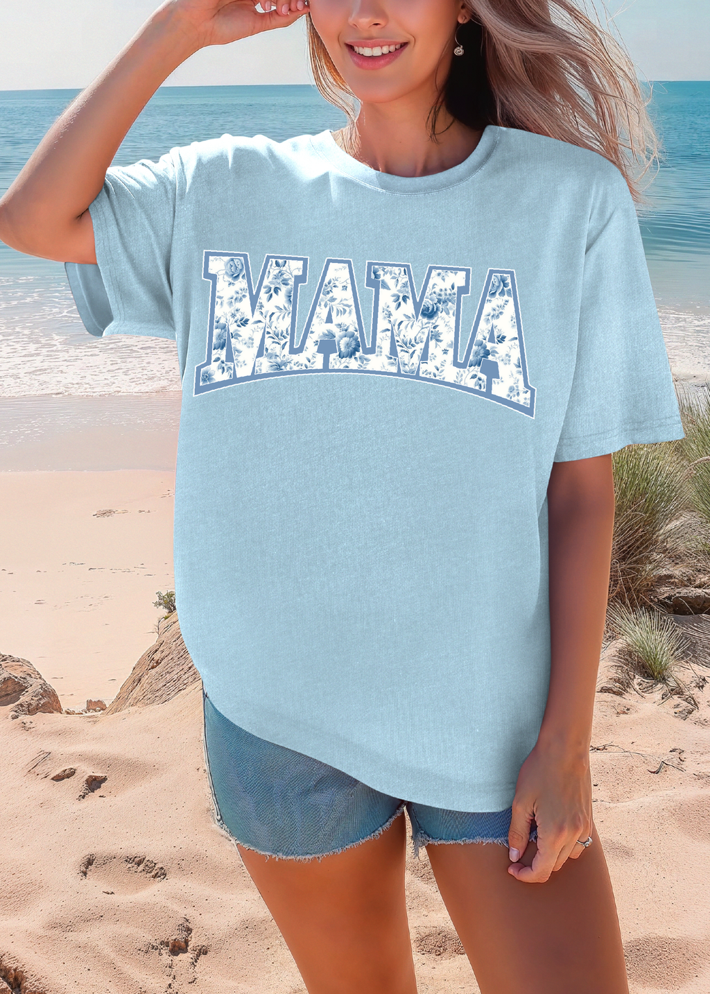Blue Floral Mama Tee
