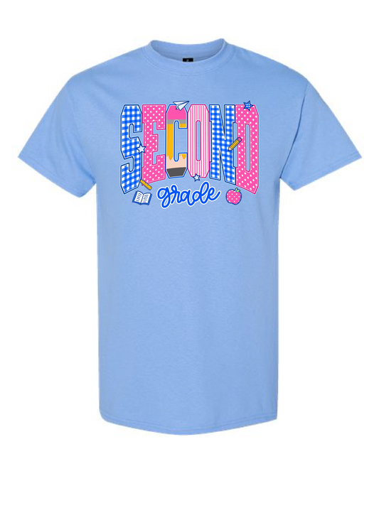 ADULT Blue Gingham Stripe Grade Level Tee