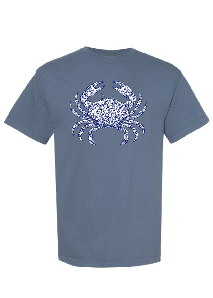 Blue Chinoiserie Crab COMFORT COLORS Tee