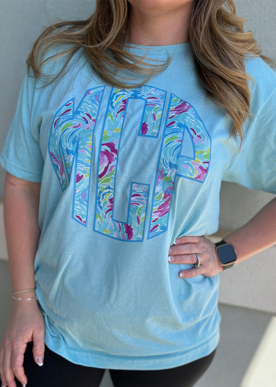 Blue Lilly Natural Monogram Tee