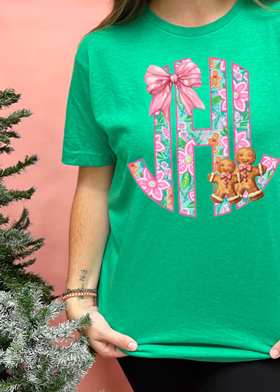 Gingerbread Bow Monogram Tee