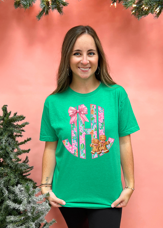 Gingerbread Bow Monogram Tee