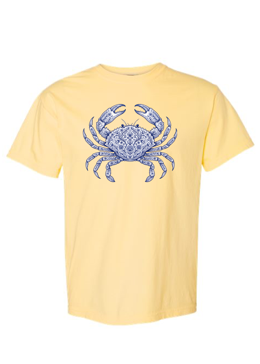 Blue Chinoiserie Crab COMFORT COLORS Tee