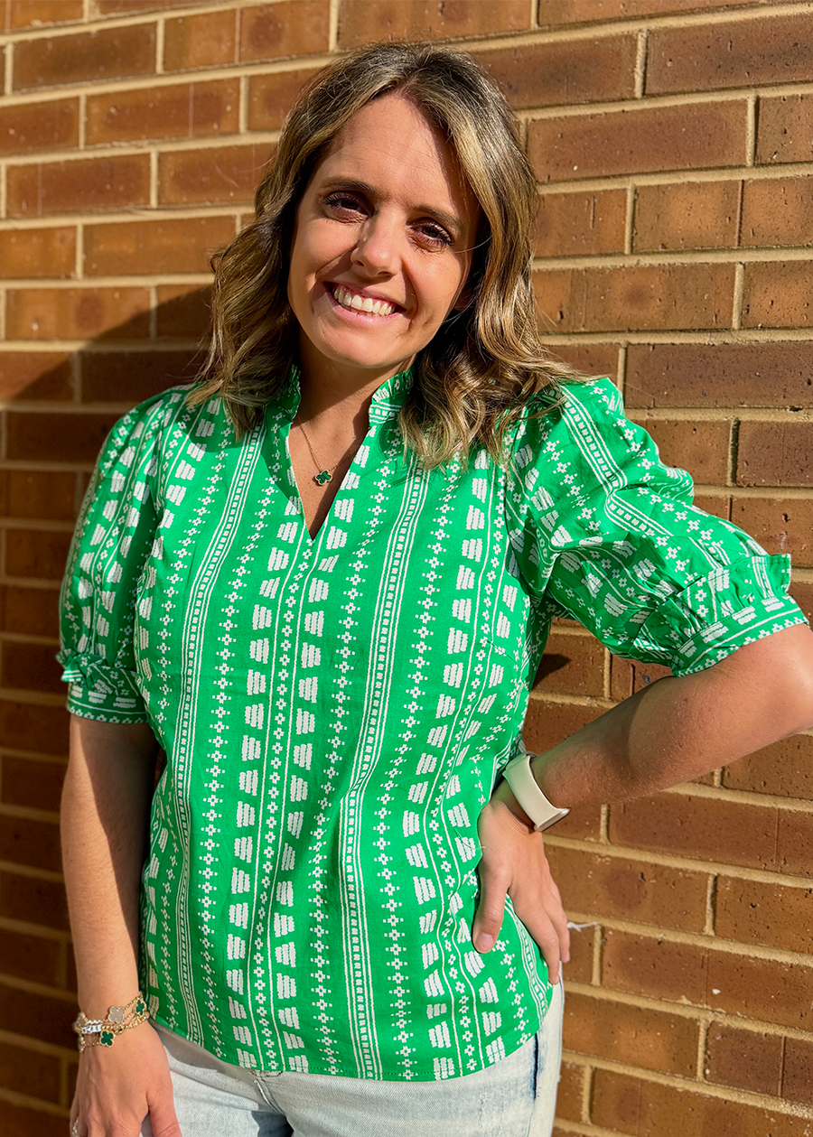 Colette Heritage Stitch Green Top