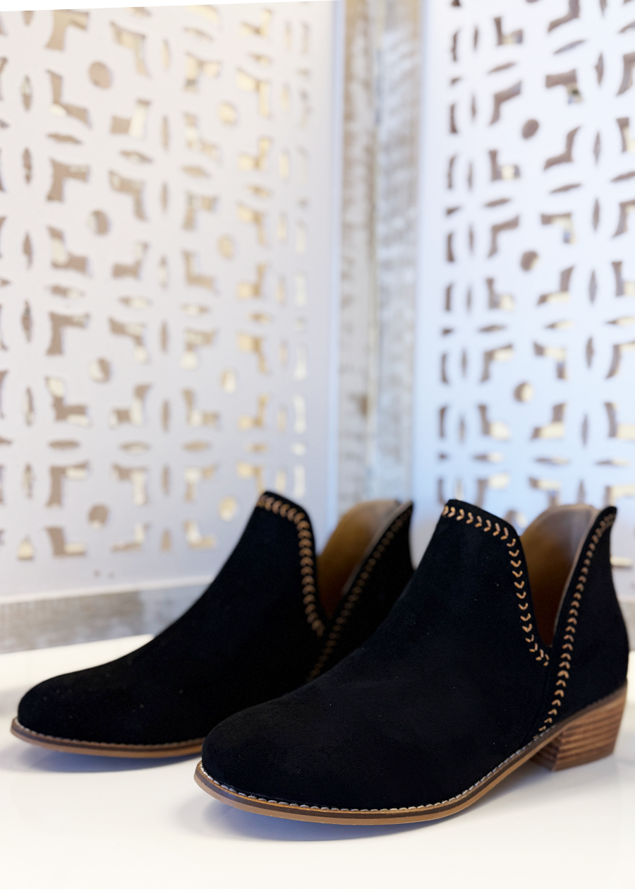 Corky Bluffin Bootie-Black Faux Suede