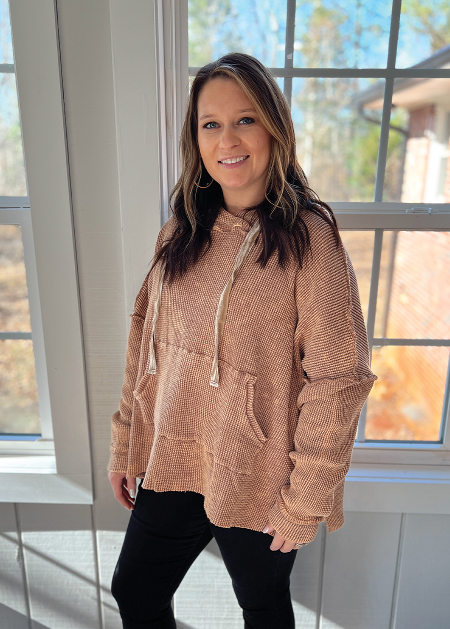 BiBi Vintage Washed Waffle Thermal Hoodie