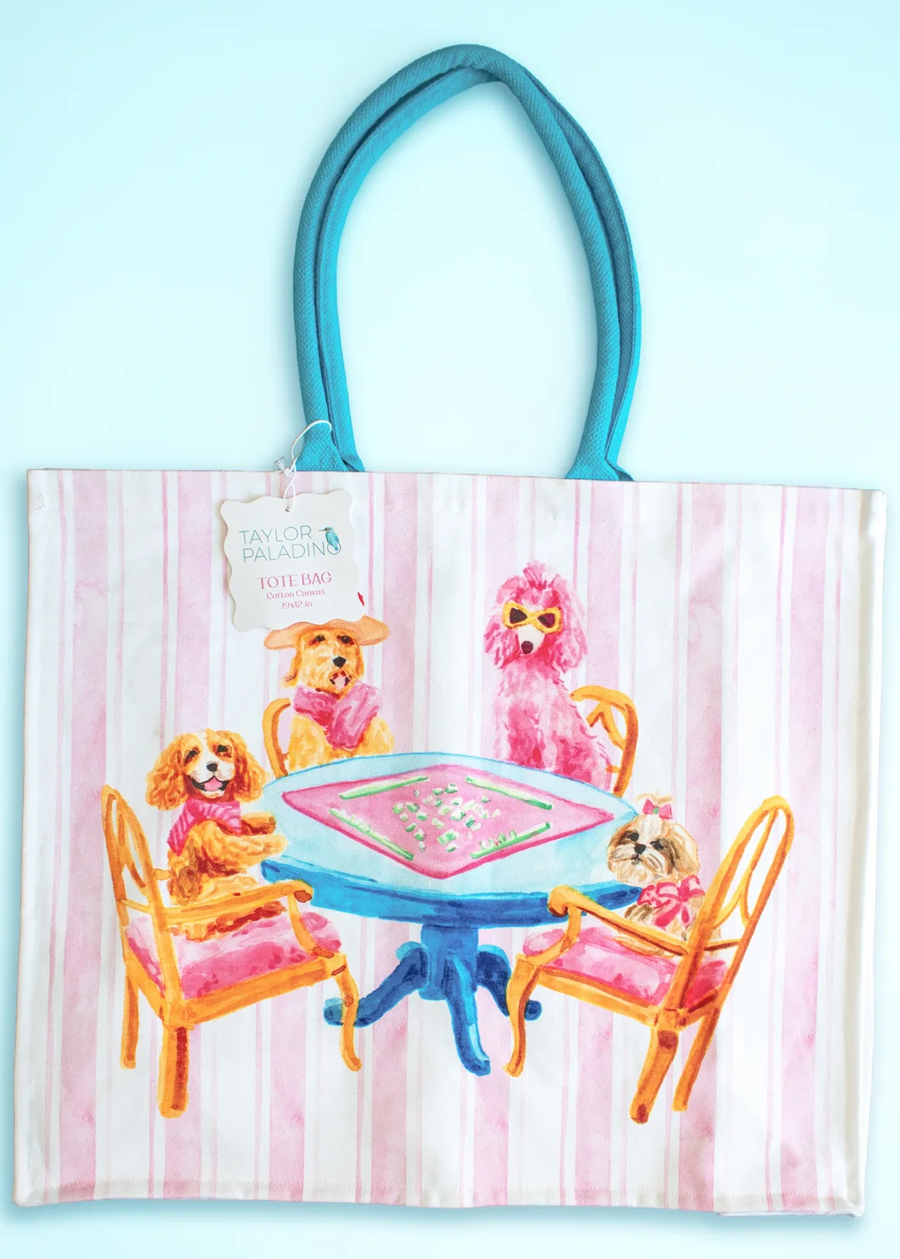 Dogs Playing Mahjong Tote Bag