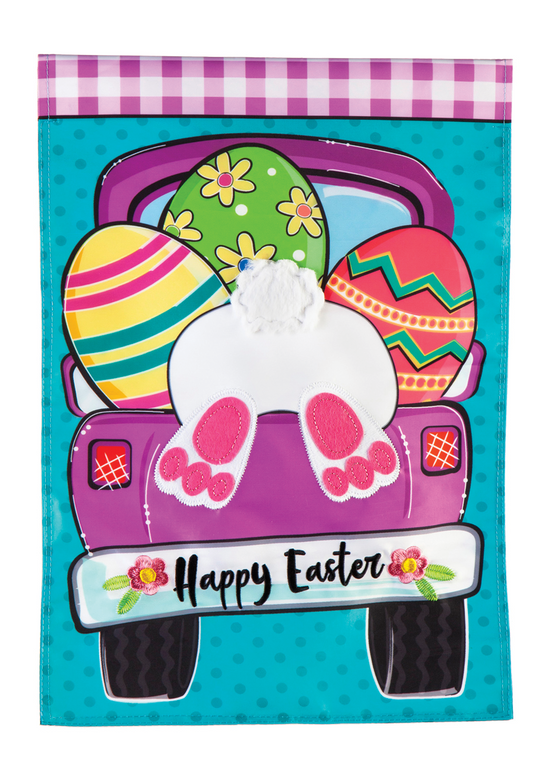 Load image into Gallery viewer, Easter Truck Bunny Bottom Garden Applique Flag
