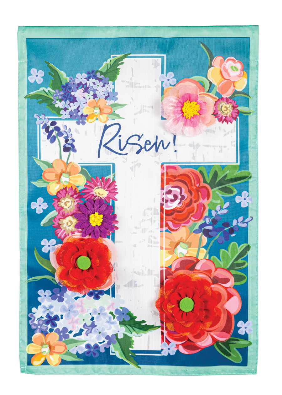 Load image into Gallery viewer, Floral Easter Cross Garden Applique Flag
