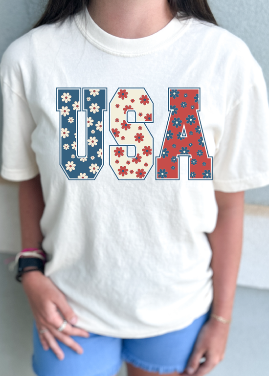 Floral USA Tee