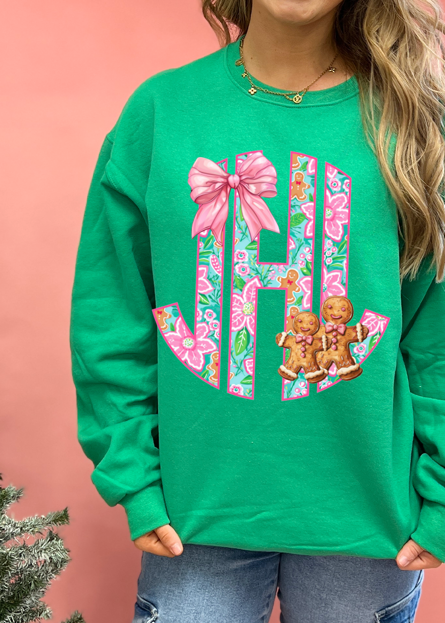 Gingerbread Bow Monogram Crewneck