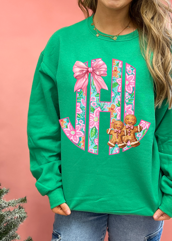 Gingerbread Bow Monogram Crewneck