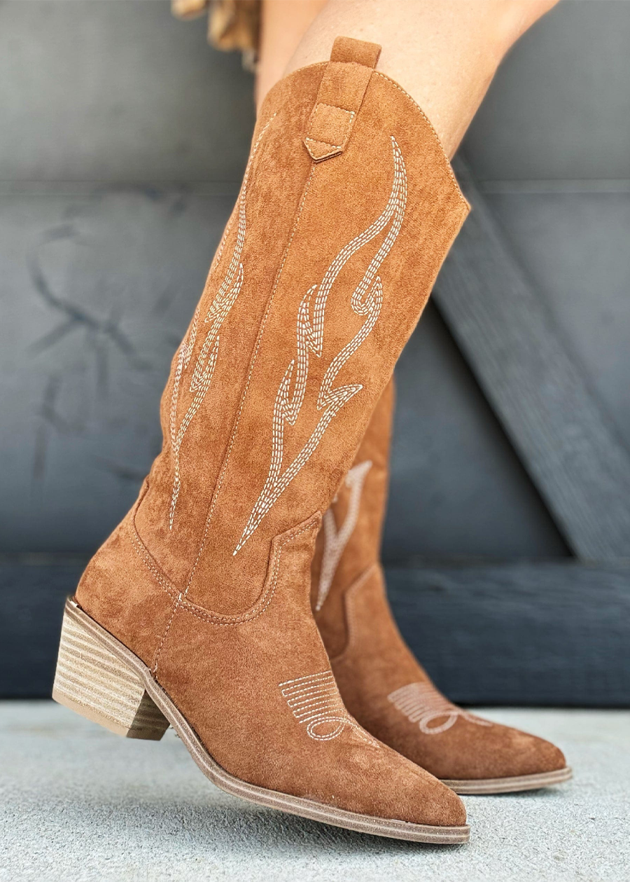 Corky Headliner Boots-Tobacco Faux Suede