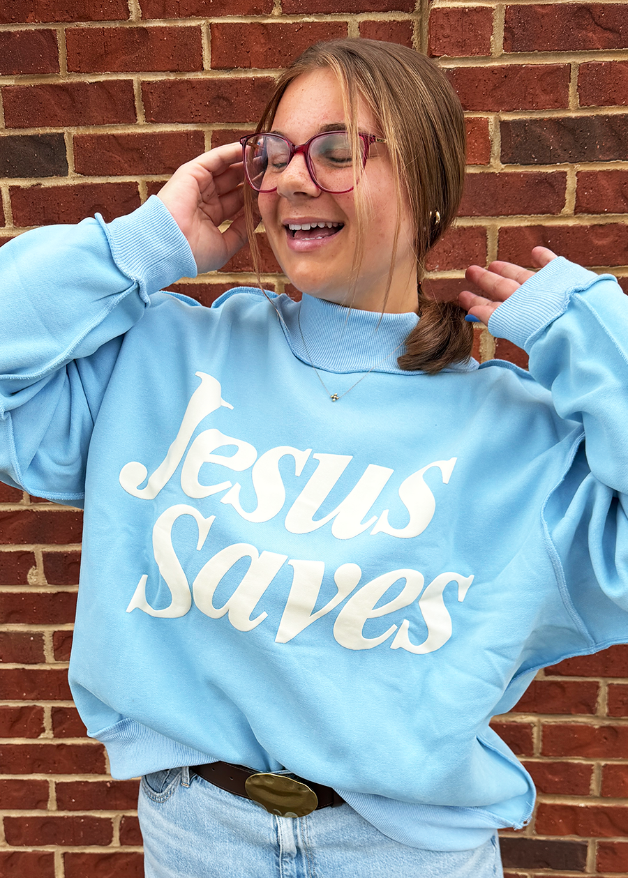 JESUS SAVES Mock Neck Sweatshirt