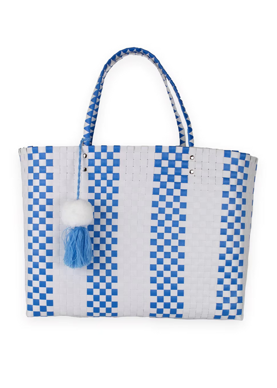 Lindsay Woven Tote-Blue/White