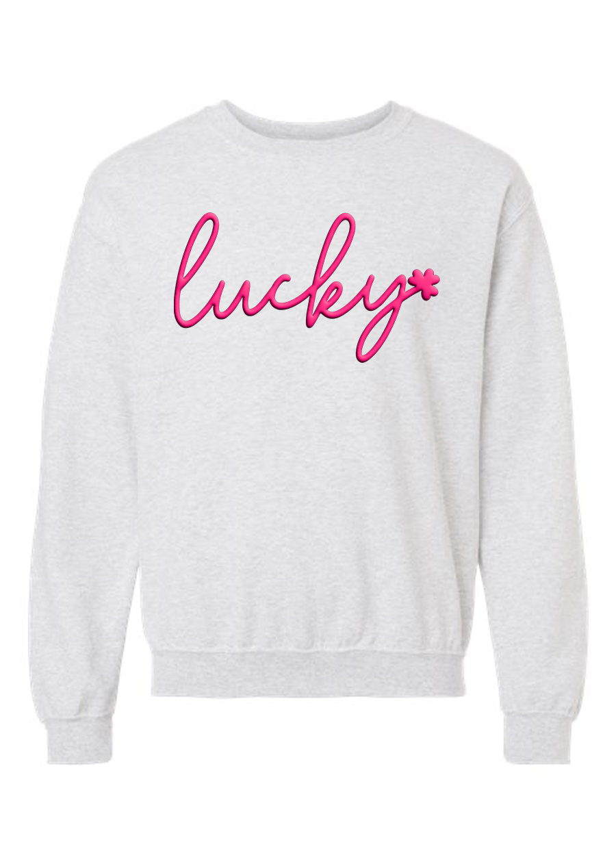 ADULT VINYL PUFF Lucky Crewneck Sweatshirt