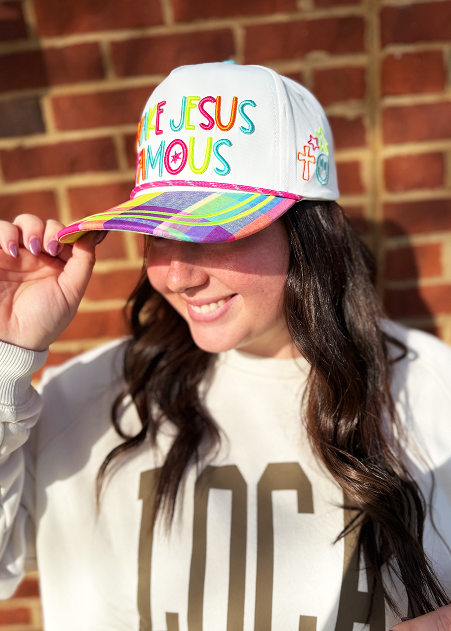 Colorful Plaid Make Jesus Famous Hat