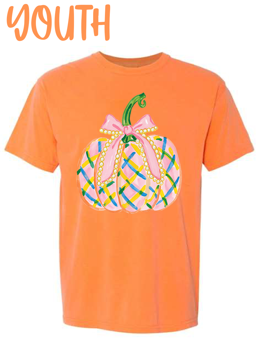 YOUTH Watercolor Preppy Pumpkin Comfort Colors Tee