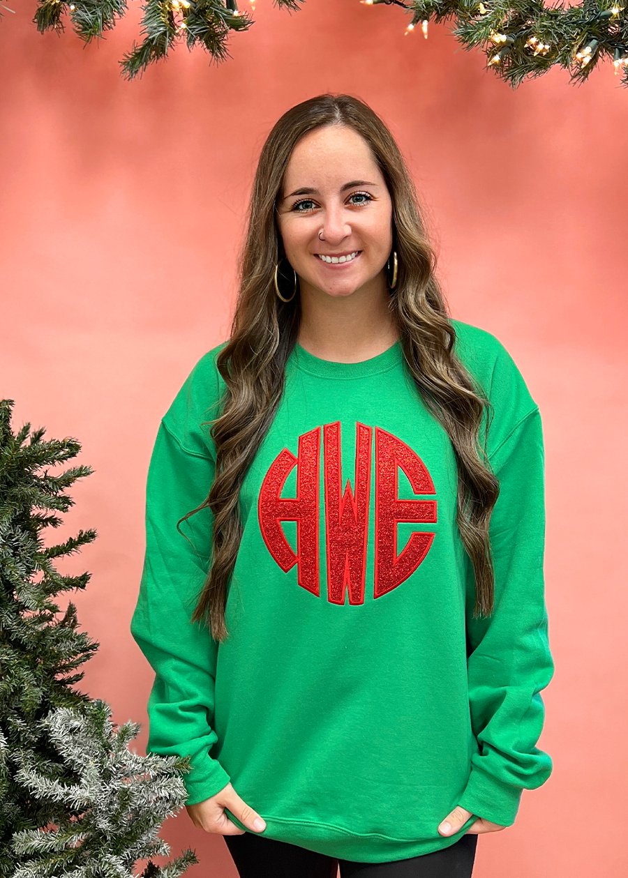 Glitter MONOGRAM Applique Crewneck Sweatshirt