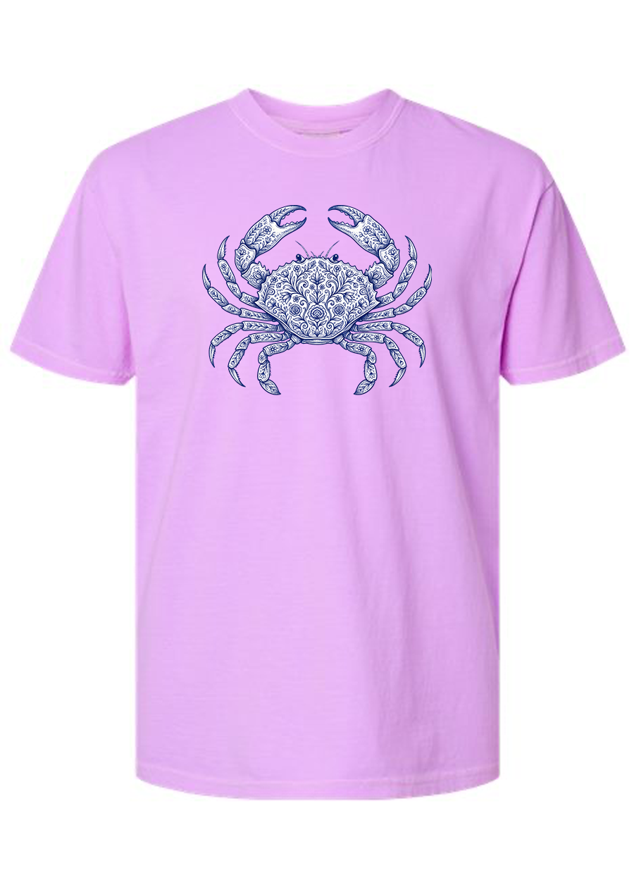 Blue Chinoiserie Crab COMFORT COLORS Tee