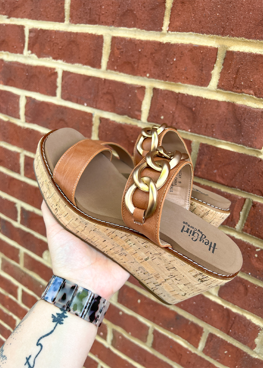 Corky On Vacay Wedge-Cognac