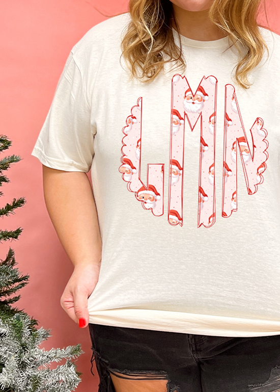 Pink Santa Monogram Tee