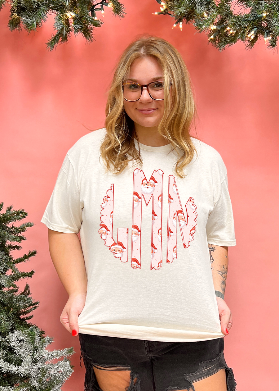 Pink Santa Monogram Tee