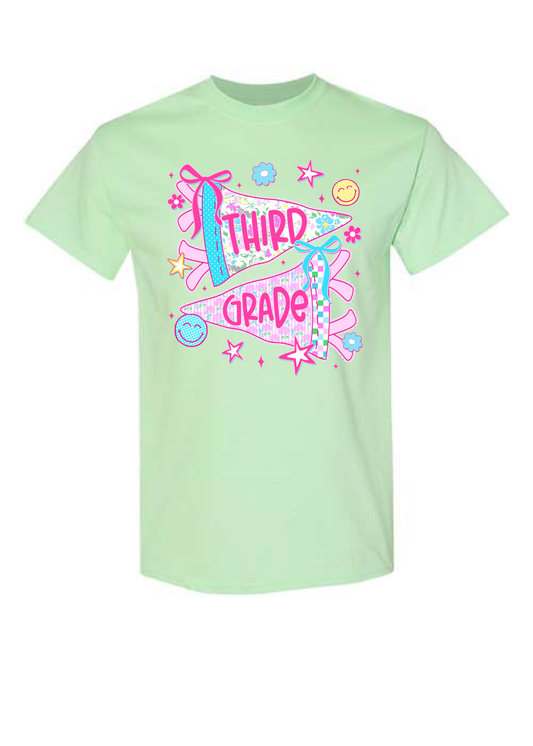 ADULT Neon Preppy Pennant Grade Level Tee