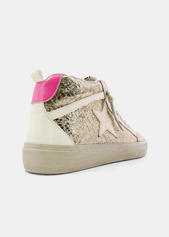 Load image into Gallery viewer, Paulina Gold Snake Sneakers
