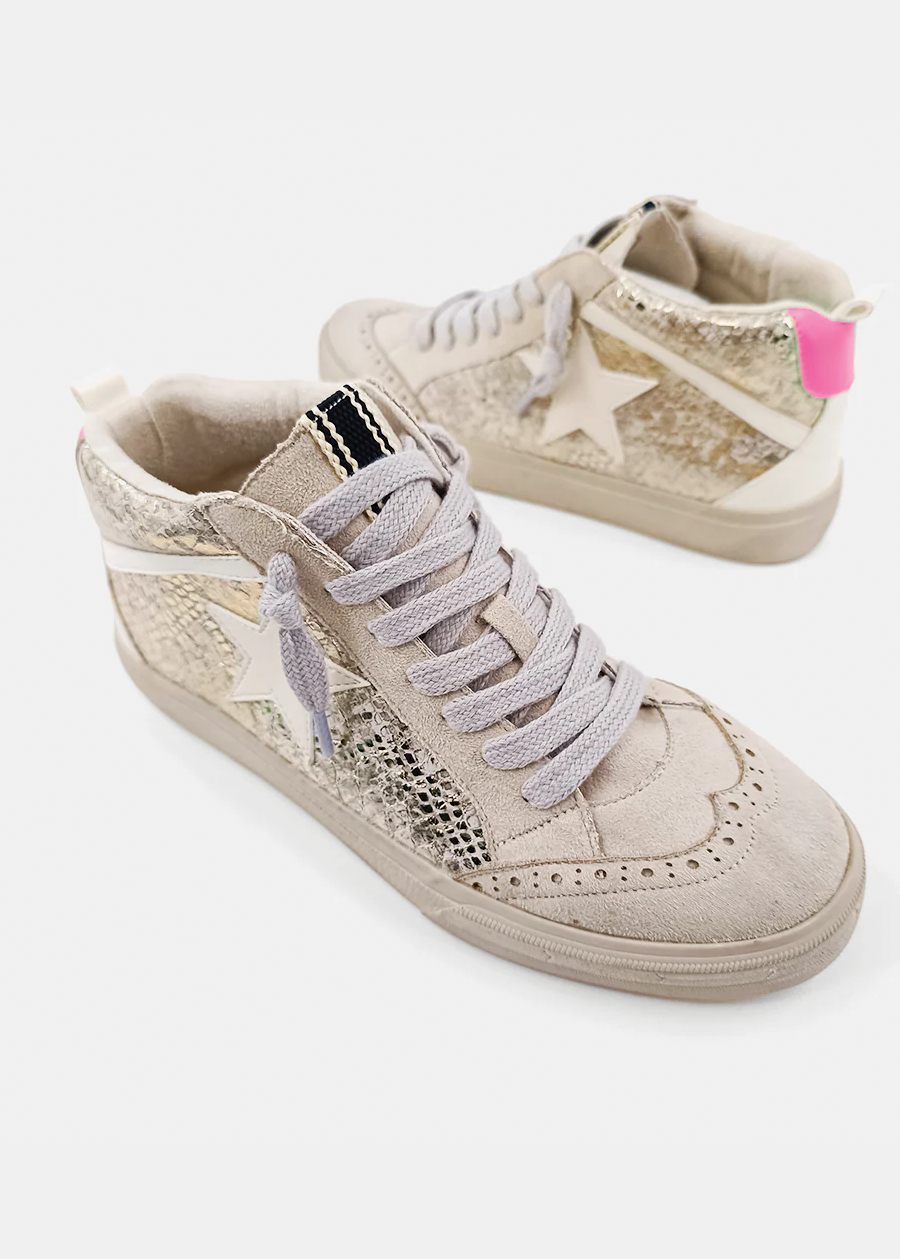 Load image into Gallery viewer, Paulina Gold Snake Sneakers
