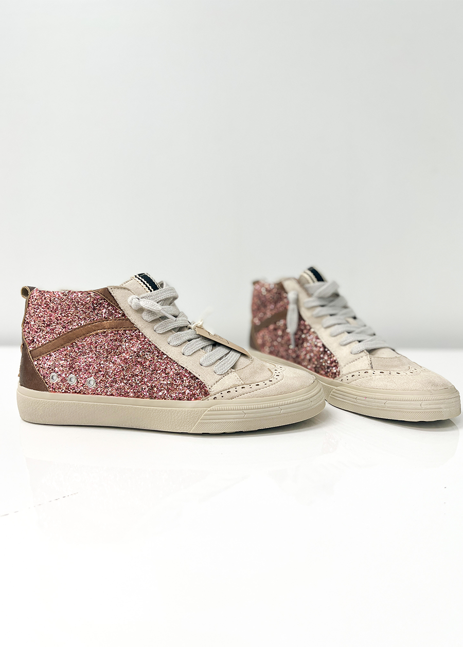 Load image into Gallery viewer, RILEY Rose Gold Glitter Hi-Top Sneaker
