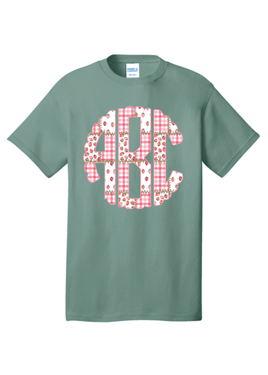 ADULT Strawberry Patchwork Monogram Tee