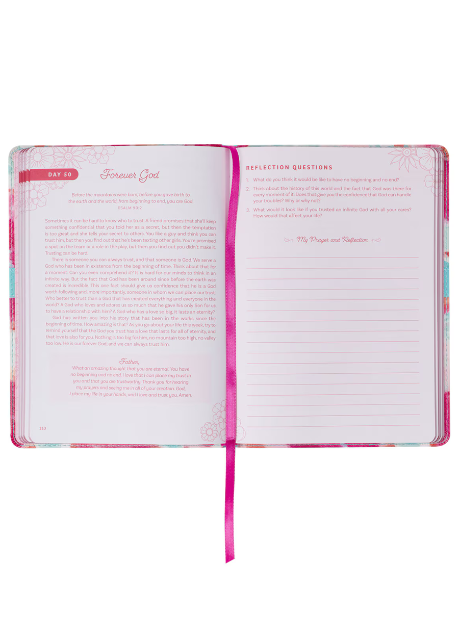 Moments With God For Teen Girls Pink Floral Faux Leather Gift Book