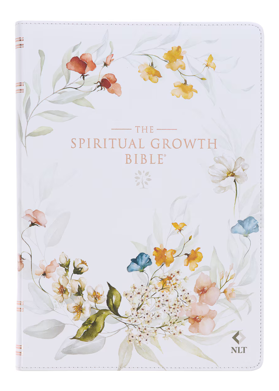 Pearlized White Floral Faux Leather Spiritual Growth Bible